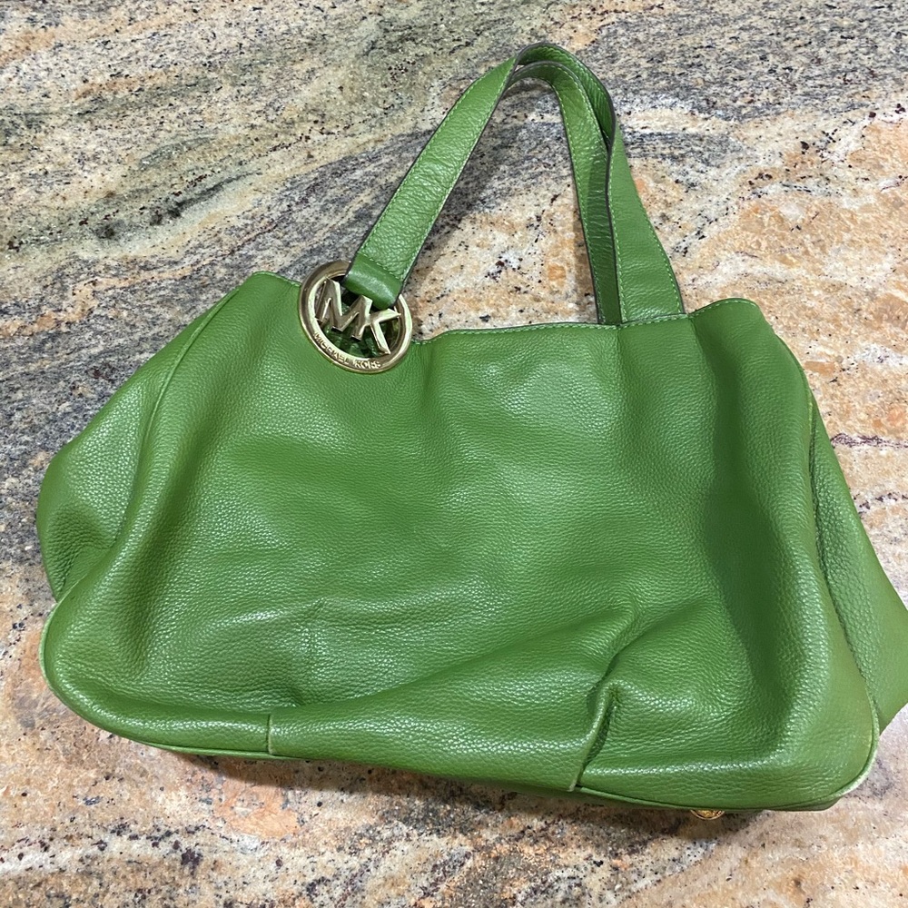 MICHAEL KORS leather green purse with gold feet